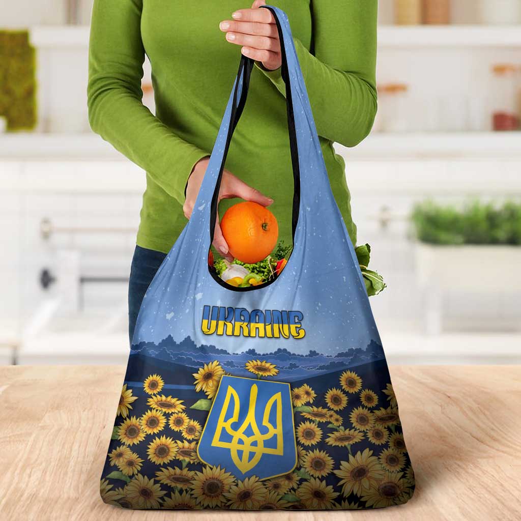 Ukraine Grocery Bag Coat Of Arms On Sunflower Field - Wonder Print Shop