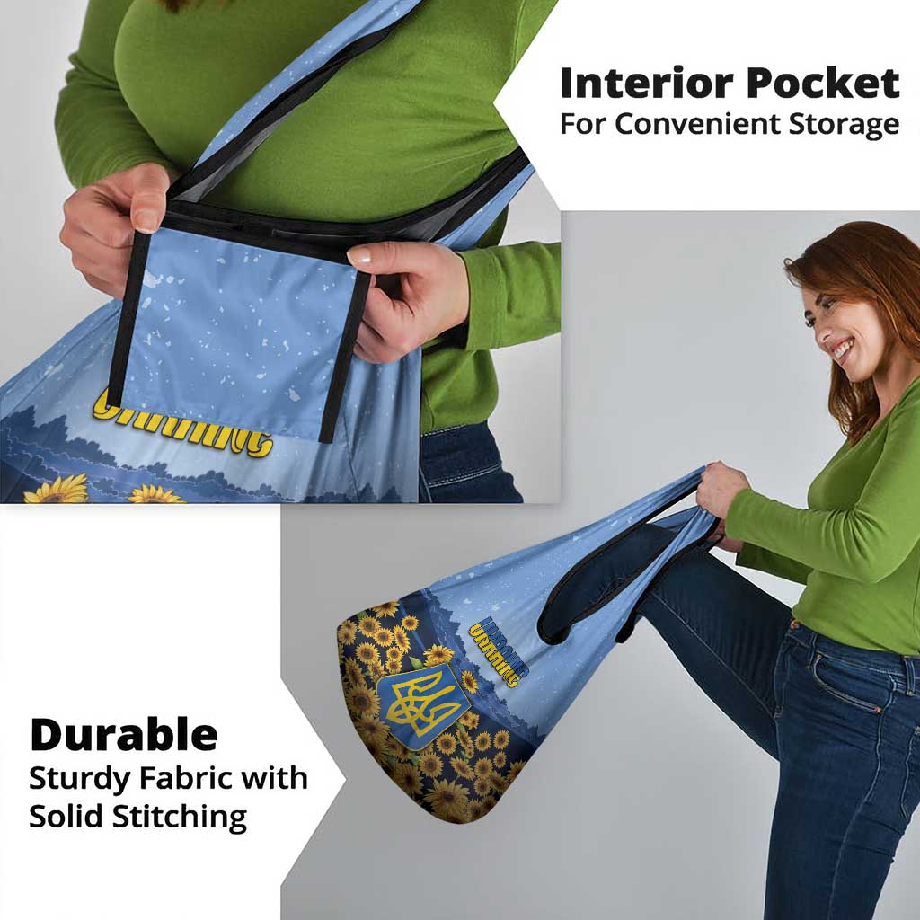 Ukraine Grocery Bag Coat Of Arms On Sunflower Field - Wonder Print Shop