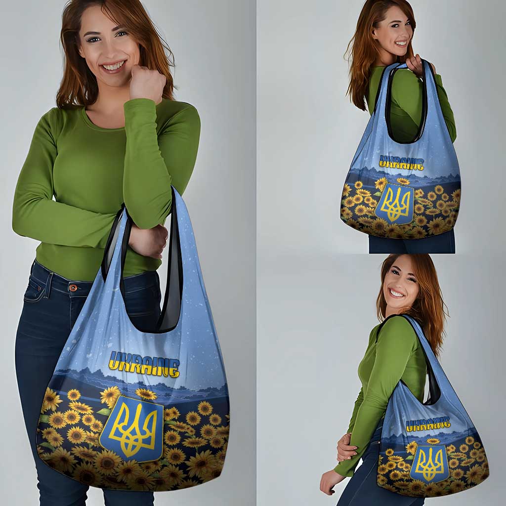 Ukraine Grocery Bag Coat Of Arms On Sunflower Field - Wonder Print Shop