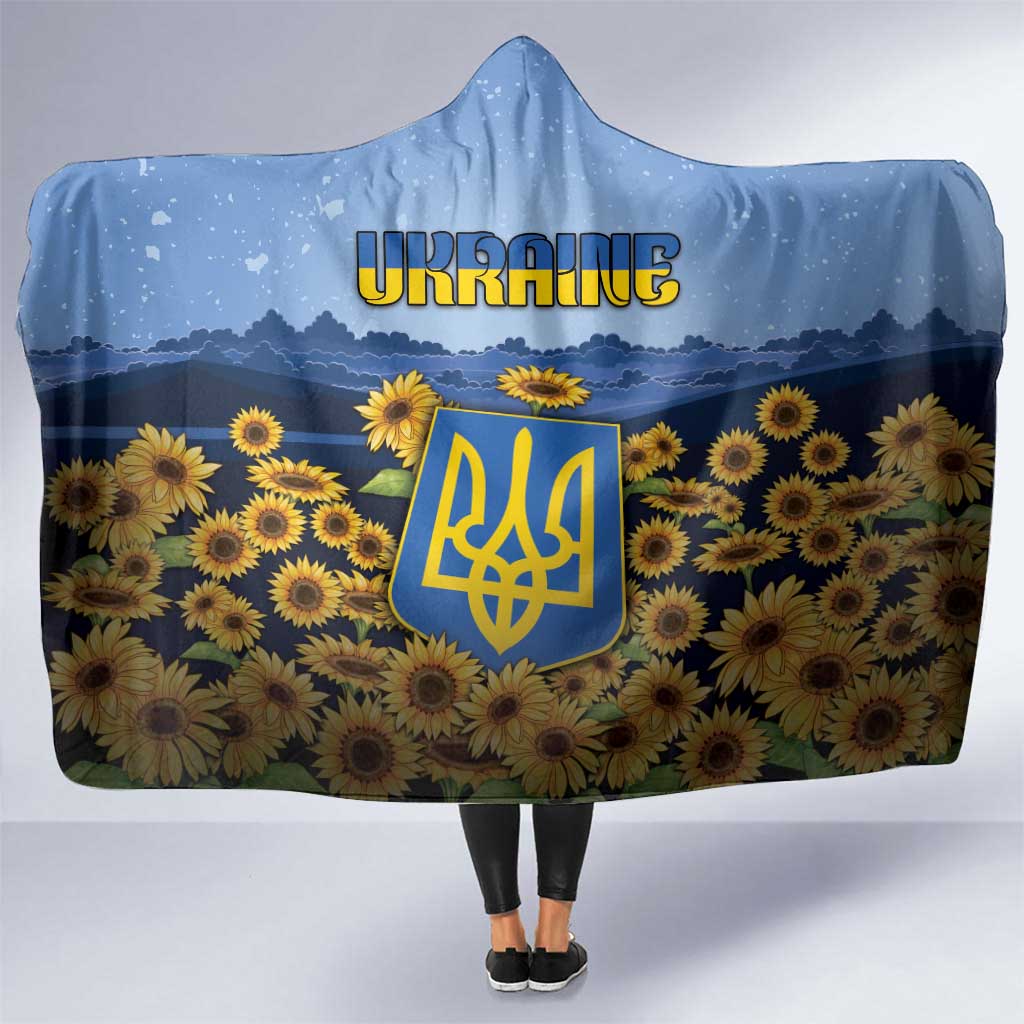Ukraine Hooded Blanket Coat Of Arms On Sunflower Field - Wonder Print Shop