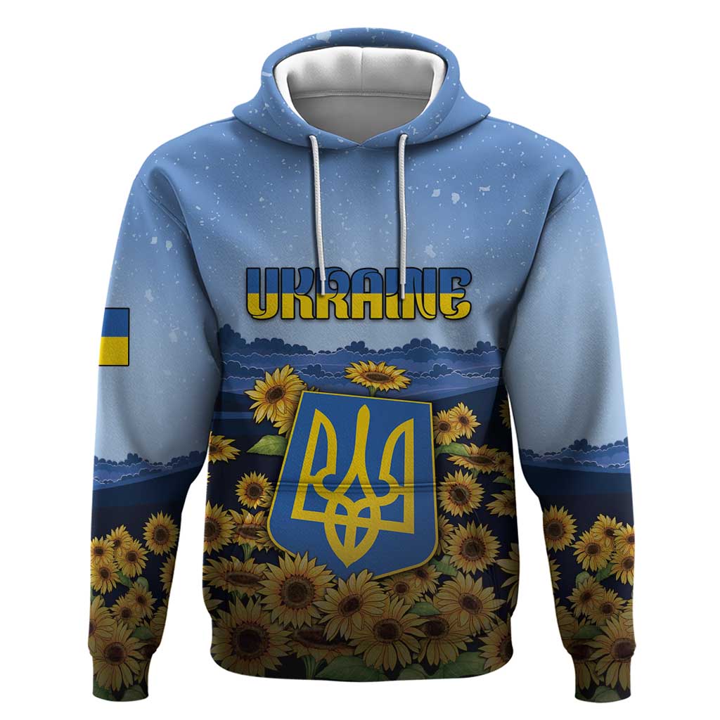 Personalized Ukraine Hoodie Coat Of Arms On Sunflower Field - Wonder Print Shop