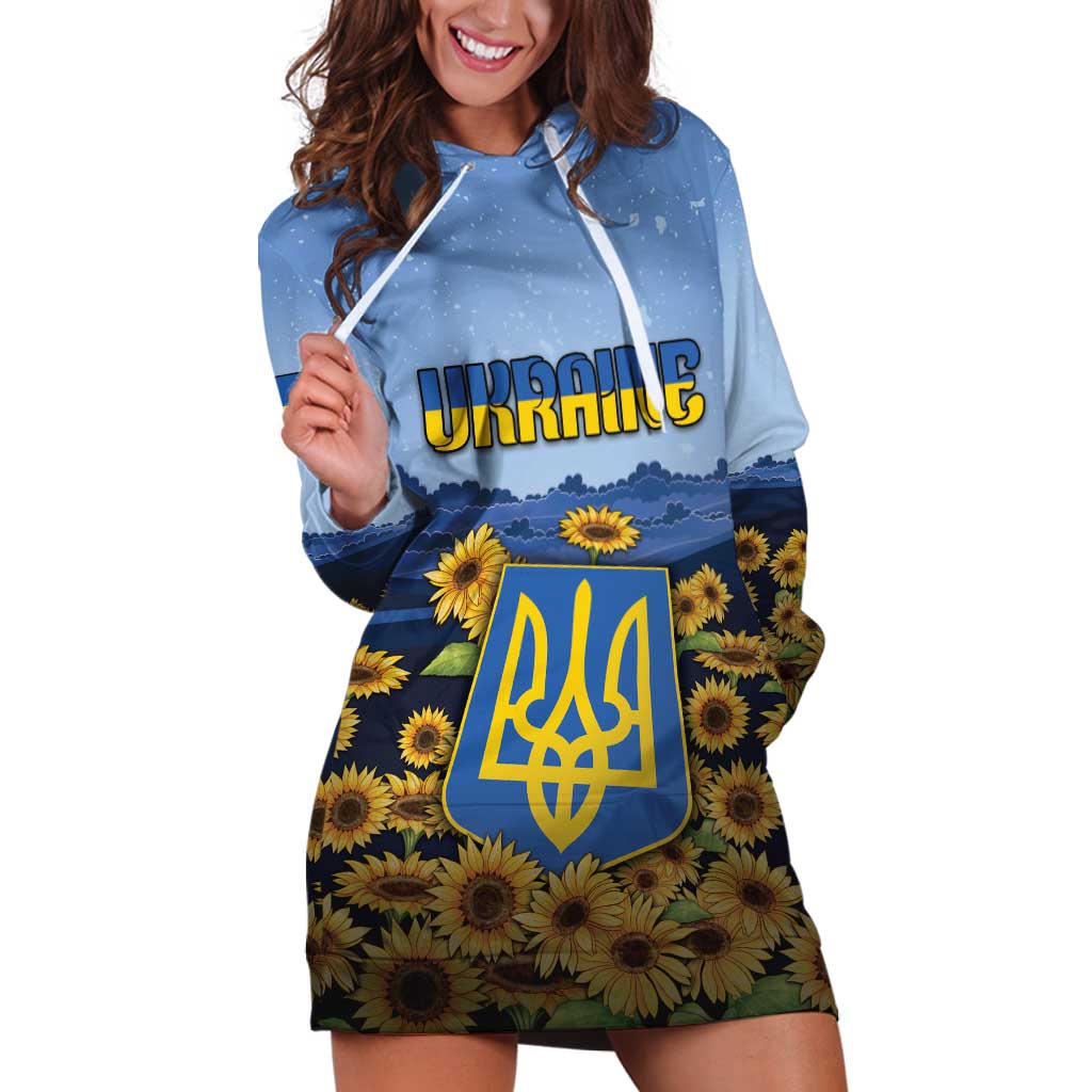 Personalized Ukraine Hoodie Dress Coat Of Arms On Sunflower Field - Wonder Print Shop
