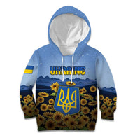 Personalized Ukraine Kid Hoodie Coat Of Arms On Sunflower Field - Wonder Print Shop