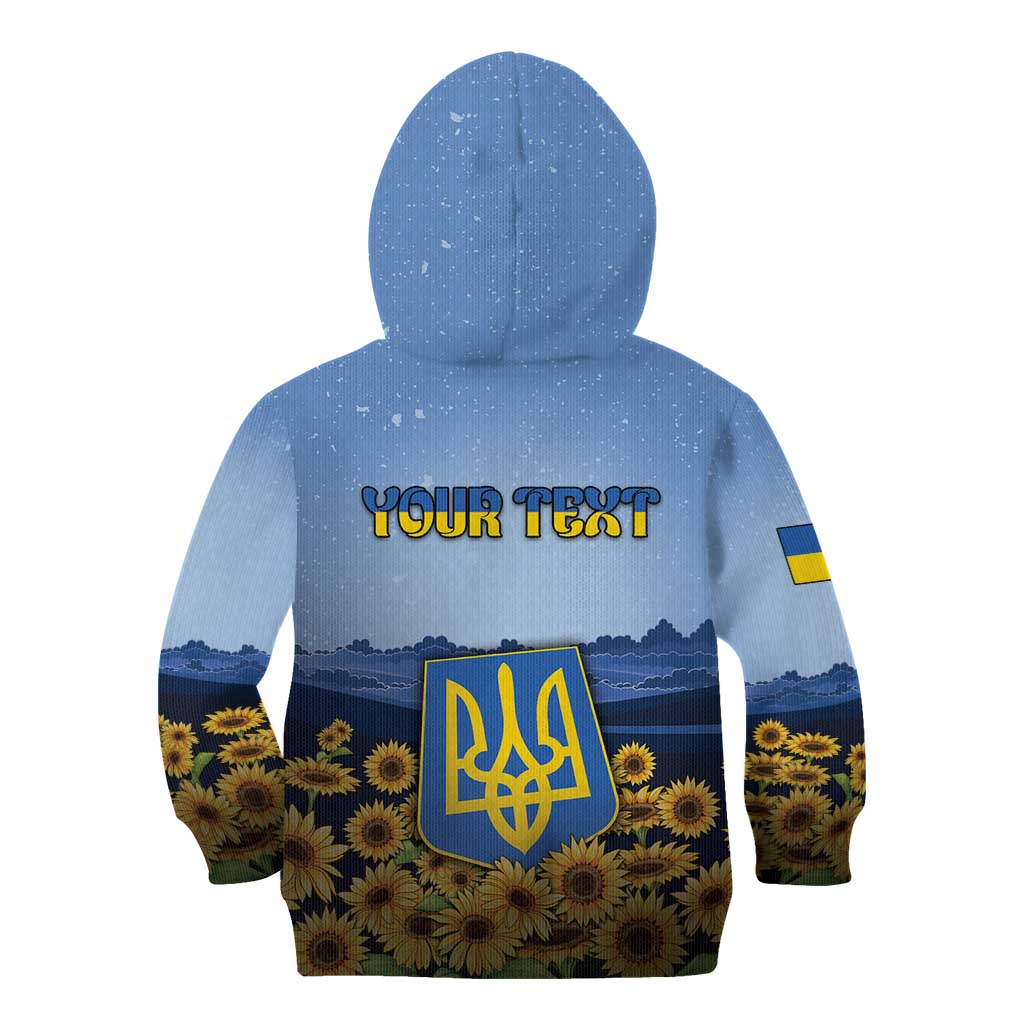 Personalized Ukraine Kid Hoodie Coat Of Arms On Sunflower Field - Wonder Print Shop