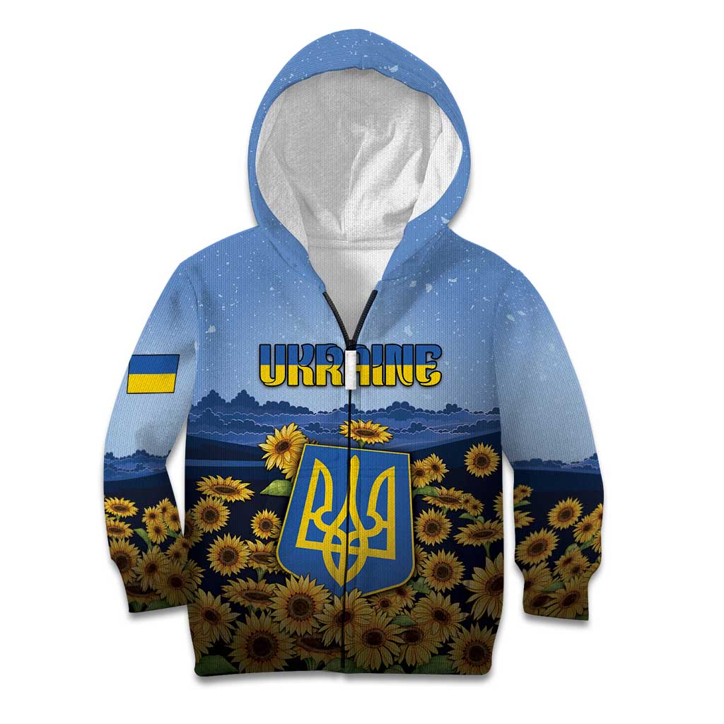 Personalized Ukraine Kid Hoodie Coat Of Arms On Sunflower Field - Wonder Print Shop