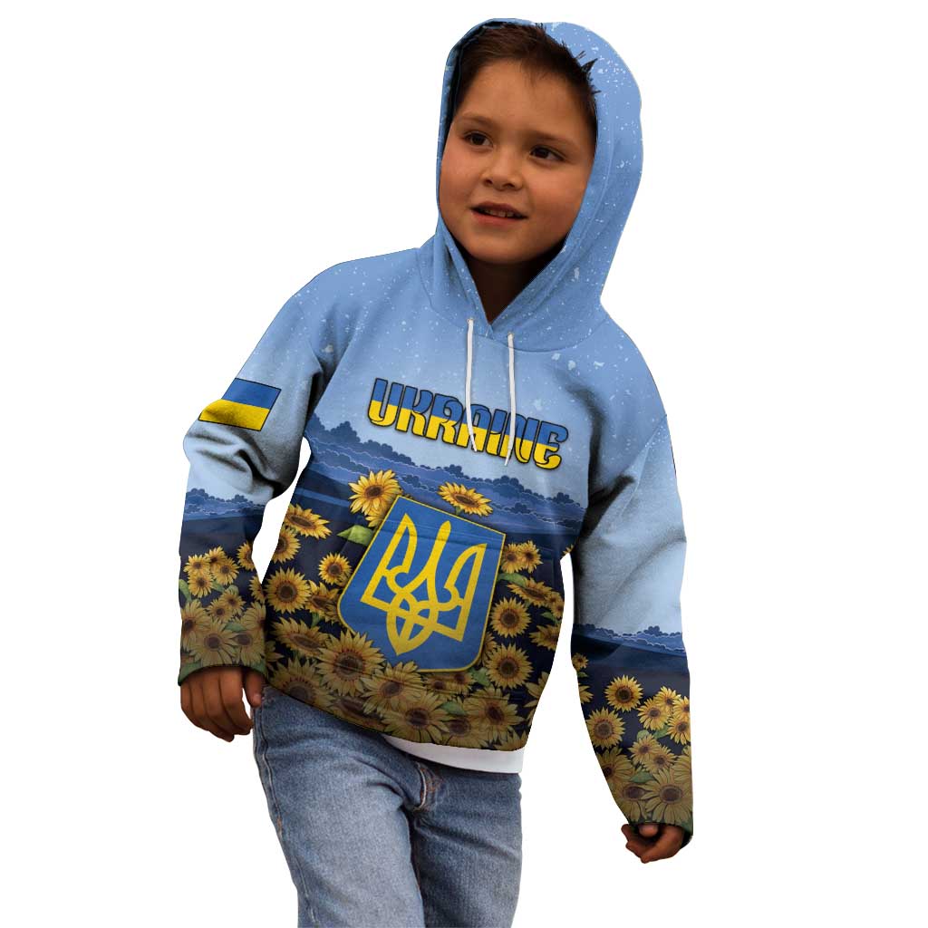 Personalized Ukraine Kid Hoodie Coat Of Arms On Sunflower Field - Wonder Print Shop