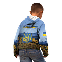 Personalized Ukraine Kid Hoodie Coat Of Arms On Sunflower Field - Wonder Print Shop