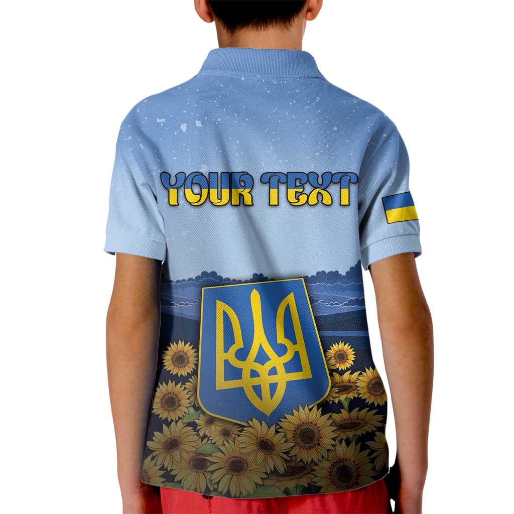 Personalized Ukraine Kid Polo Shirt Coat Of Arms On Sunflower Field - Wonder Print Shop