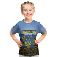 Personalized Ukraine Kid T Shirt Coat Of Arms On Sunflower Field - Wonder Print Shop