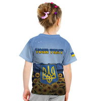 Personalized Ukraine Kid T Shirt Coat Of Arms On Sunflower Field - Wonder Print Shop