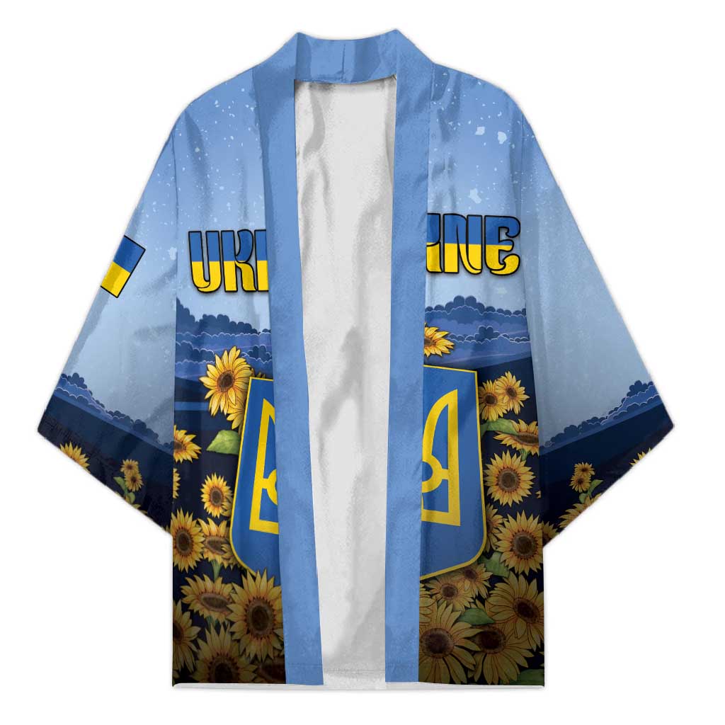 Personalized Ukraine Kimono Coat Of Arms On Sunflower Field - Wonder Print Shop