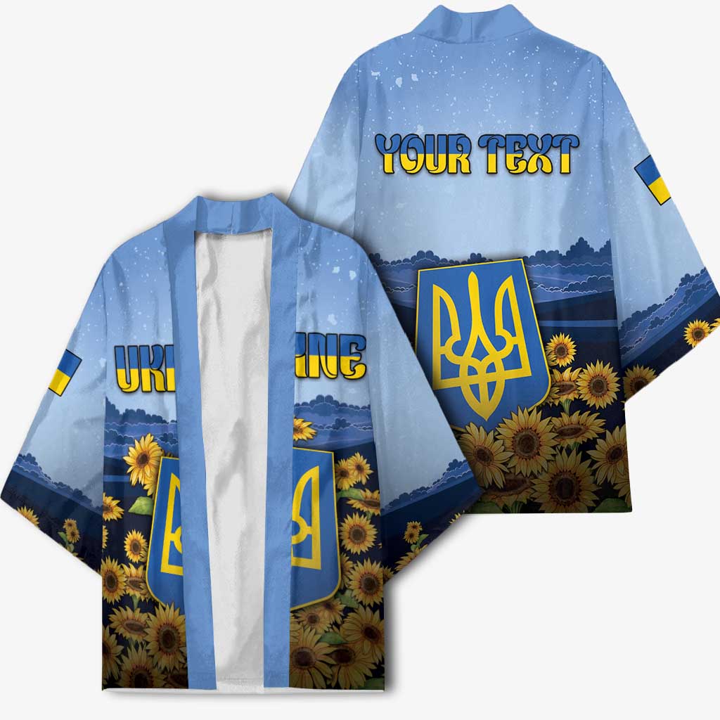 Personalized Ukraine Kimono Coat Of Arms On Sunflower Field - Wonder Print Shop