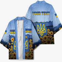 Personalized Ukraine Kimono Coat Of Arms On Sunflower Field - Wonder Print Shop