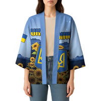 Personalized Ukraine Kimono Coat Of Arms On Sunflower Field - Wonder Print Shop