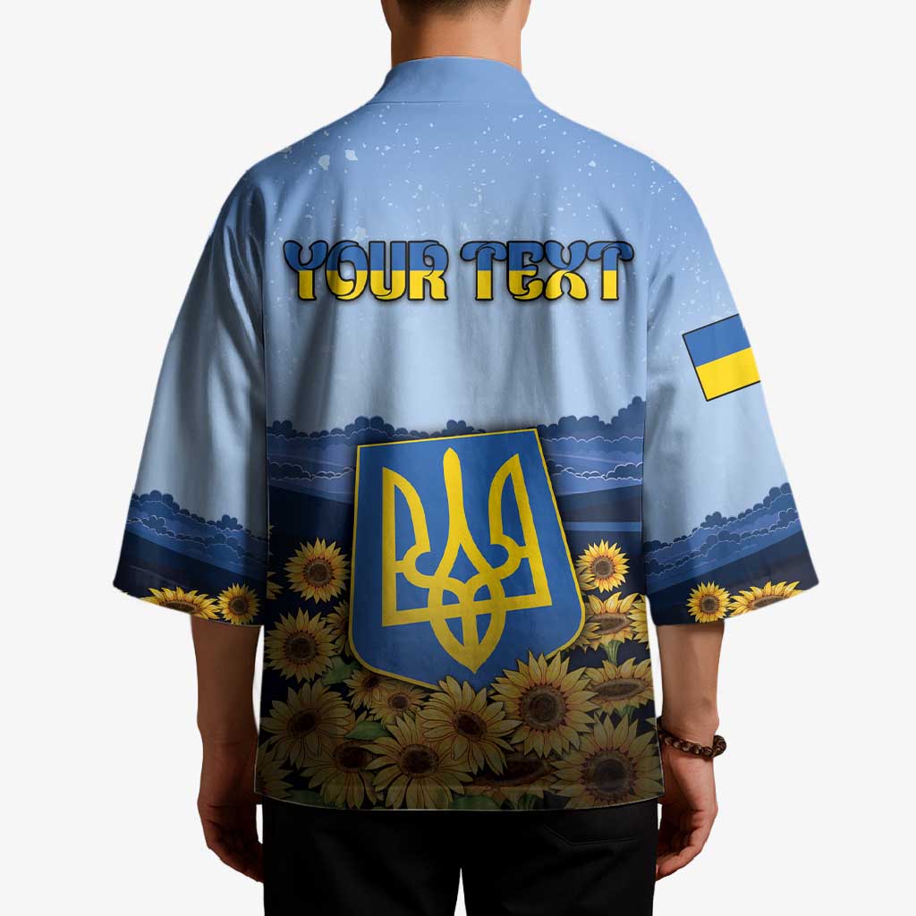 Personalized Ukraine Kimono Coat Of Arms On Sunflower Field - Wonder Print Shop