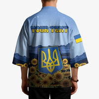 Personalized Ukraine Kimono Coat Of Arms On Sunflower Field - Wonder Print Shop
