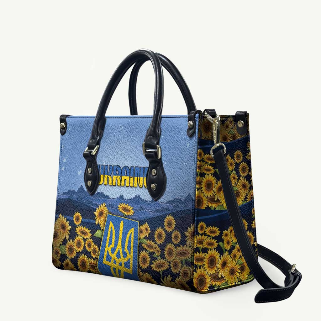 Ukraine Leather Bag Coat Of Arms On Sunflower Field - Wonder Print Shop