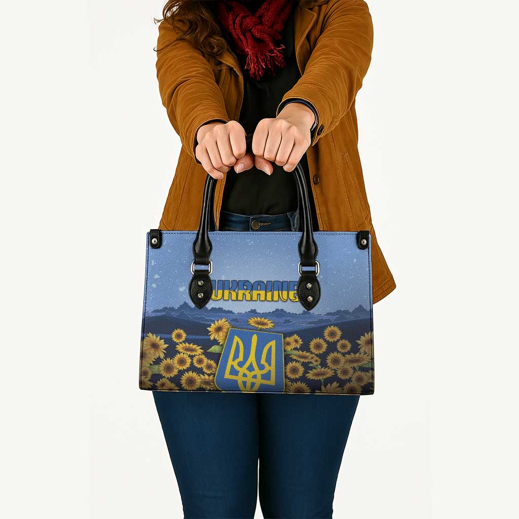 Ukraine Leather Bag Coat Of Arms On Sunflower Field - Wonder Print Shop