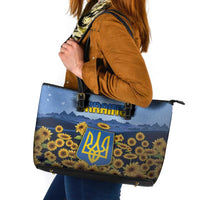 Ukraine Leather Tote Bag Coat Of Arms On Sunflower Field - Wonder Print Shop