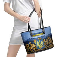 Ukraine Leather Tote Bag Coat Of Arms On Sunflower Field - Wonder Print Shop