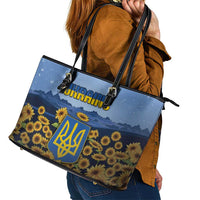 Ukraine Leather Tote Bag Coat Of Arms On Sunflower Field - Wonder Print Shop