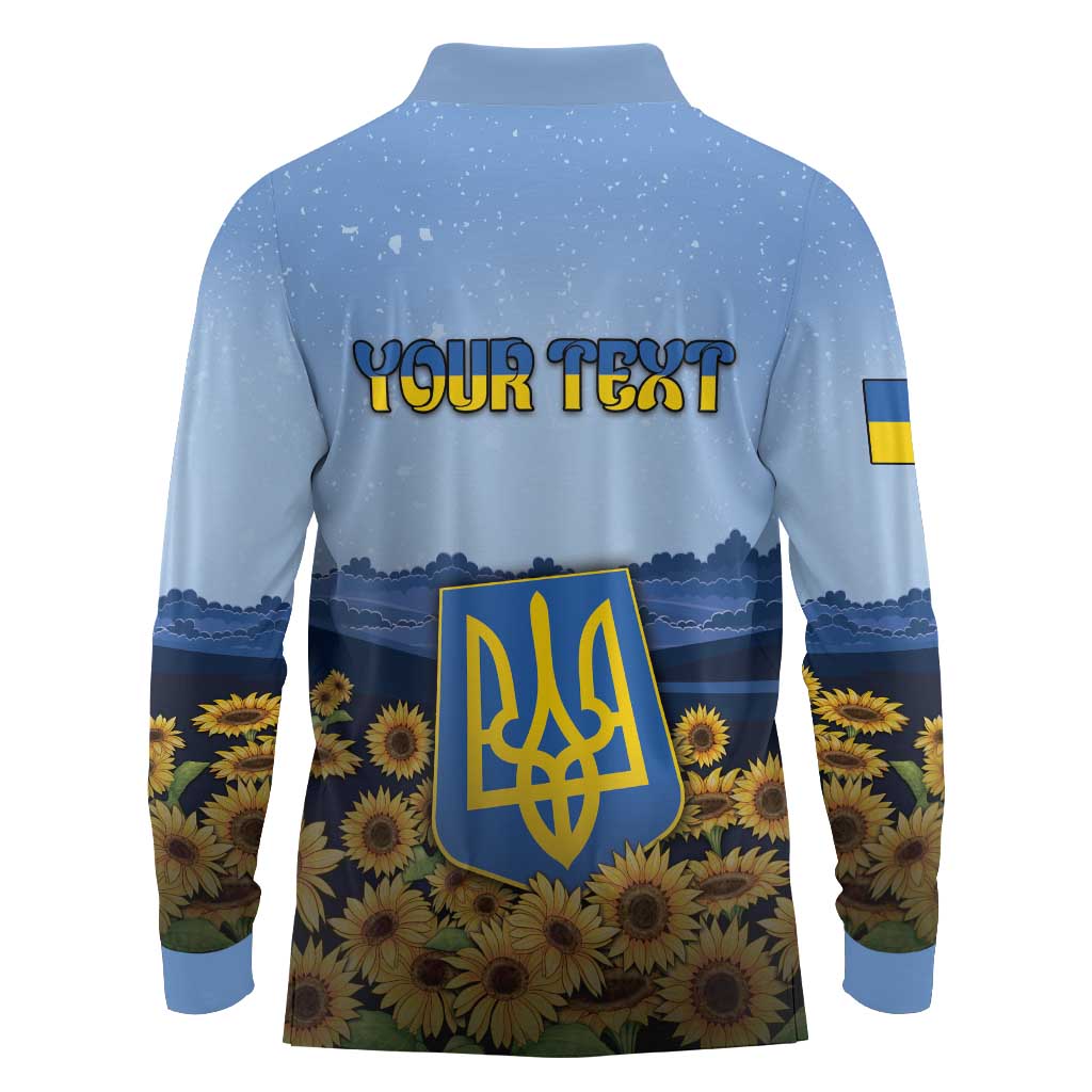 Personalized Ukraine Long Sleeve Polo Shirt Coat Of Arms On Sunflower Field - Wonder Print Shop