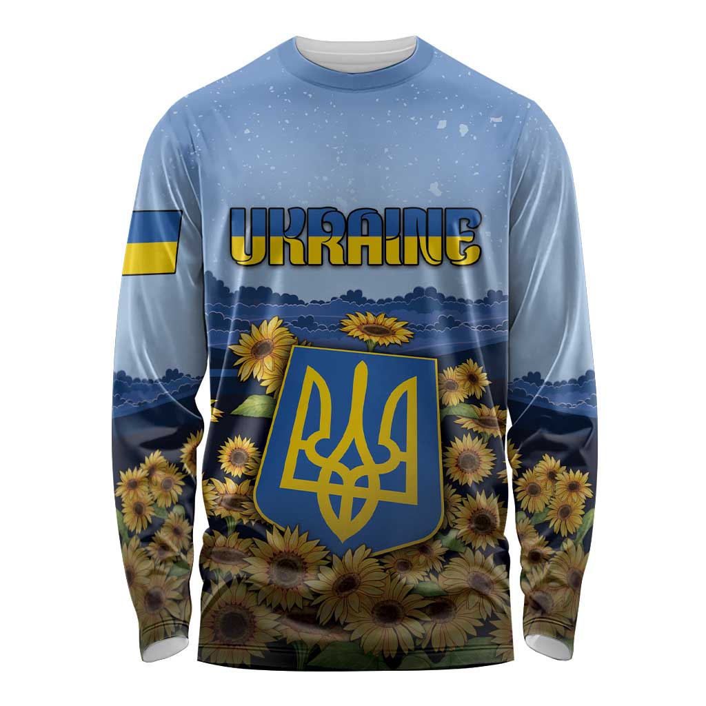 Personalized Ukraine Long Sleeve Shirt Coat Of Arms On Sunflower Field - Wonder Print Shop