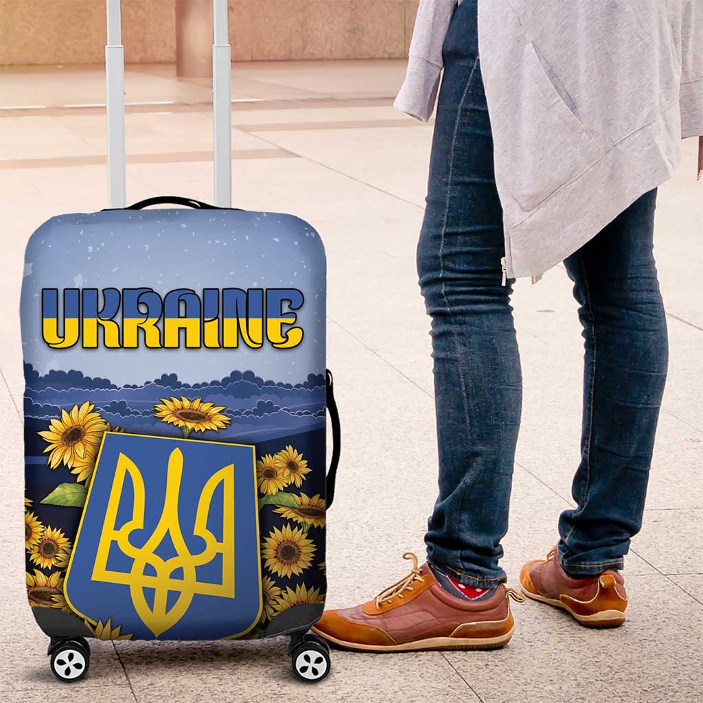 Ukraine Luggage Cover Coat Of Arms On Sunflower Field - Wonder Print Shop
