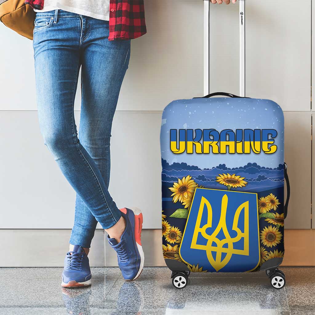 Ukraine Luggage Cover Coat Of Arms On Sunflower Field - Wonder Print Shop