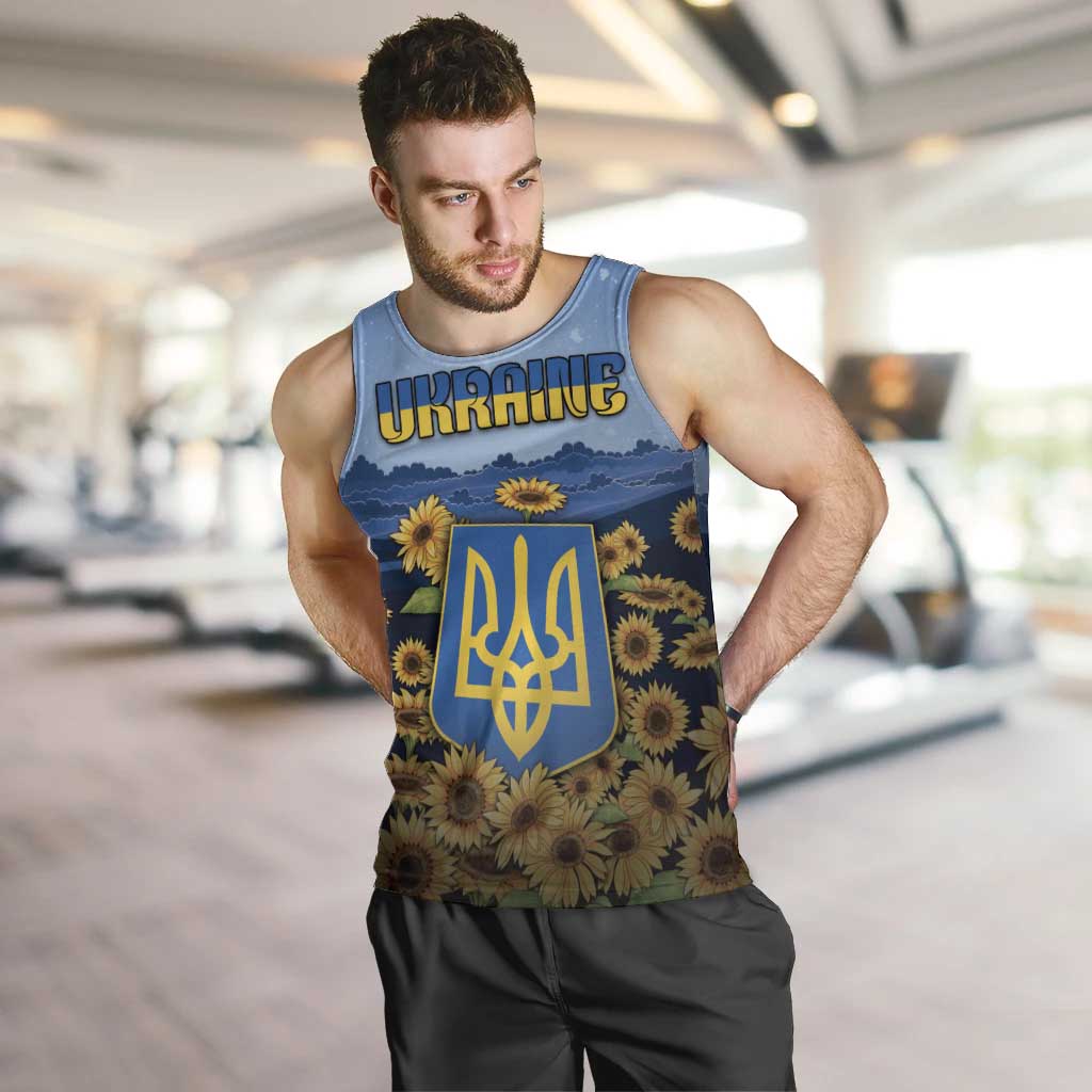 Personalized Ukraine Men Tank Top Coat Of Arms On Sunflower Field - Wonder Print Shop