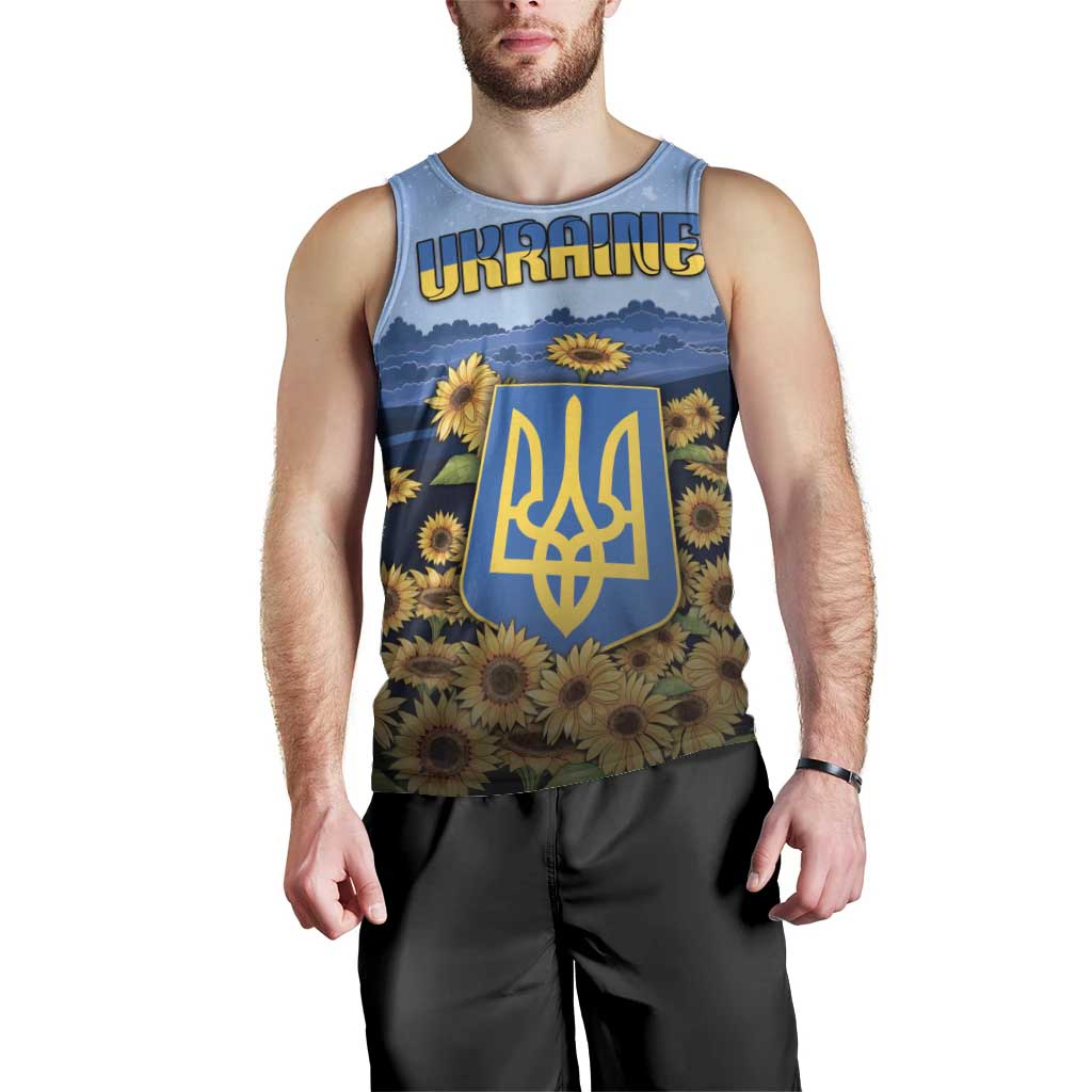 Personalized Ukraine Men Tank Top Coat Of Arms On Sunflower Field - Wonder Print Shop