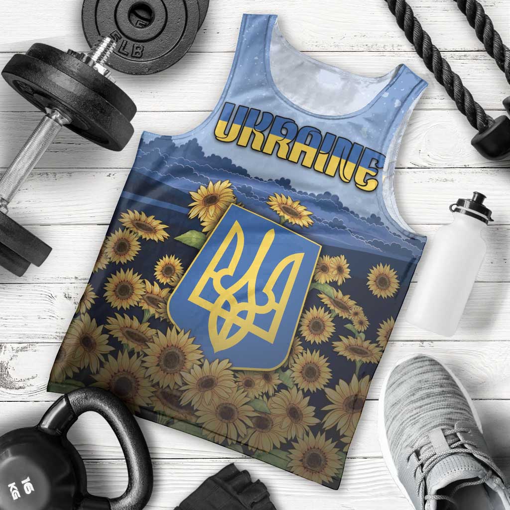Personalized Ukraine Men Tank Top Coat Of Arms On Sunflower Field - Wonder Print Shop