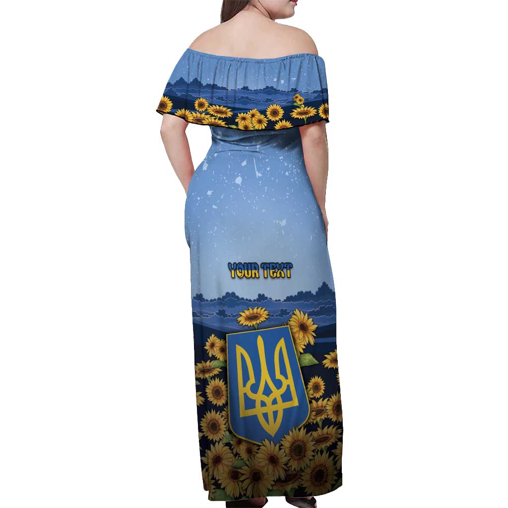 Personalized Ukraine Off Shoulder Maxi Dress Coat Of Arms On Sunflower Field - Wonder Print Shop
