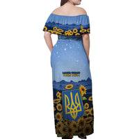 Personalized Ukraine Off Shoulder Maxi Dress Coat Of Arms On Sunflower Field - Wonder Print Shop