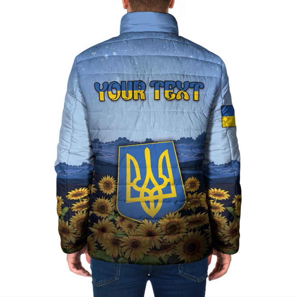 Personalized Ukraine Padded Jacket Coat Of Arms On Sunflower Field - Wonder Print Shop