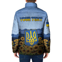 Personalized Ukraine Padded Jacket Coat Of Arms On Sunflower Field - Wonder Print Shop