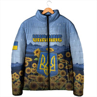 Personalized Ukraine Padded Jacket Coat Of Arms On Sunflower Field - Wonder Print Shop
