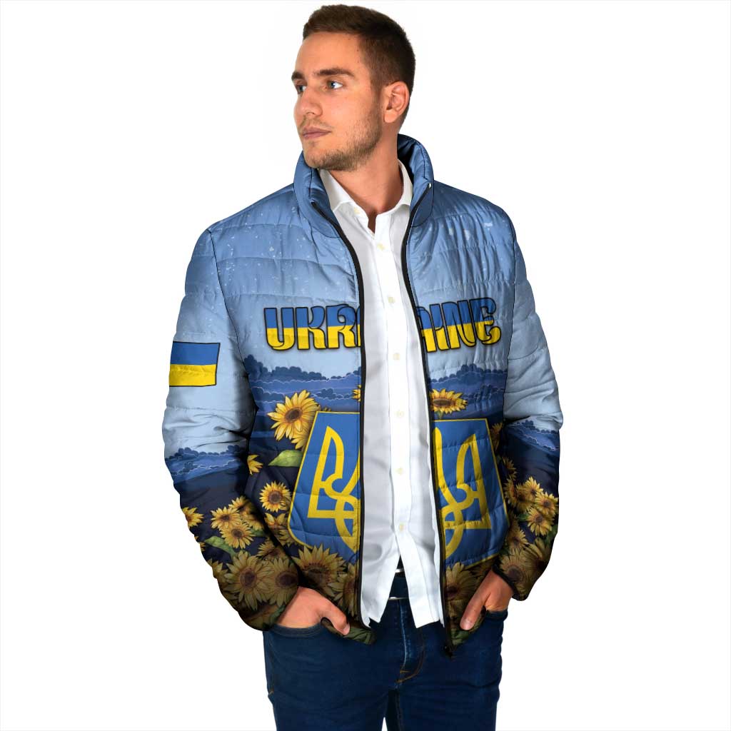 Personalized Ukraine Padded Jacket Coat Of Arms On Sunflower Field - Wonder Print Shop
