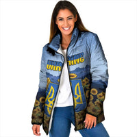 Personalized Ukraine Padded Jacket Coat Of Arms On Sunflower Field - Wonder Print Shop