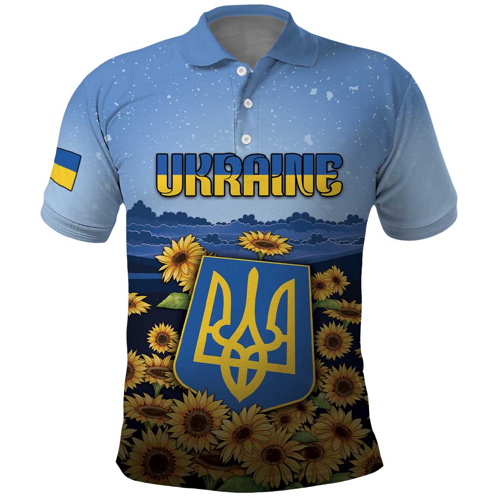 Personalized Ukraine Polo Shirt Coat Of Arms On Sunflower Field - Wonder Print Shop