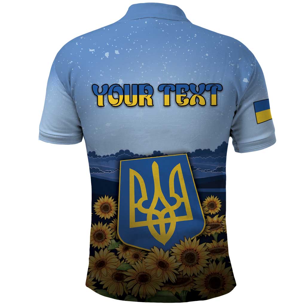 Personalized Ukraine Polo Shirt Coat Of Arms On Sunflower Field - Wonder Print Shop