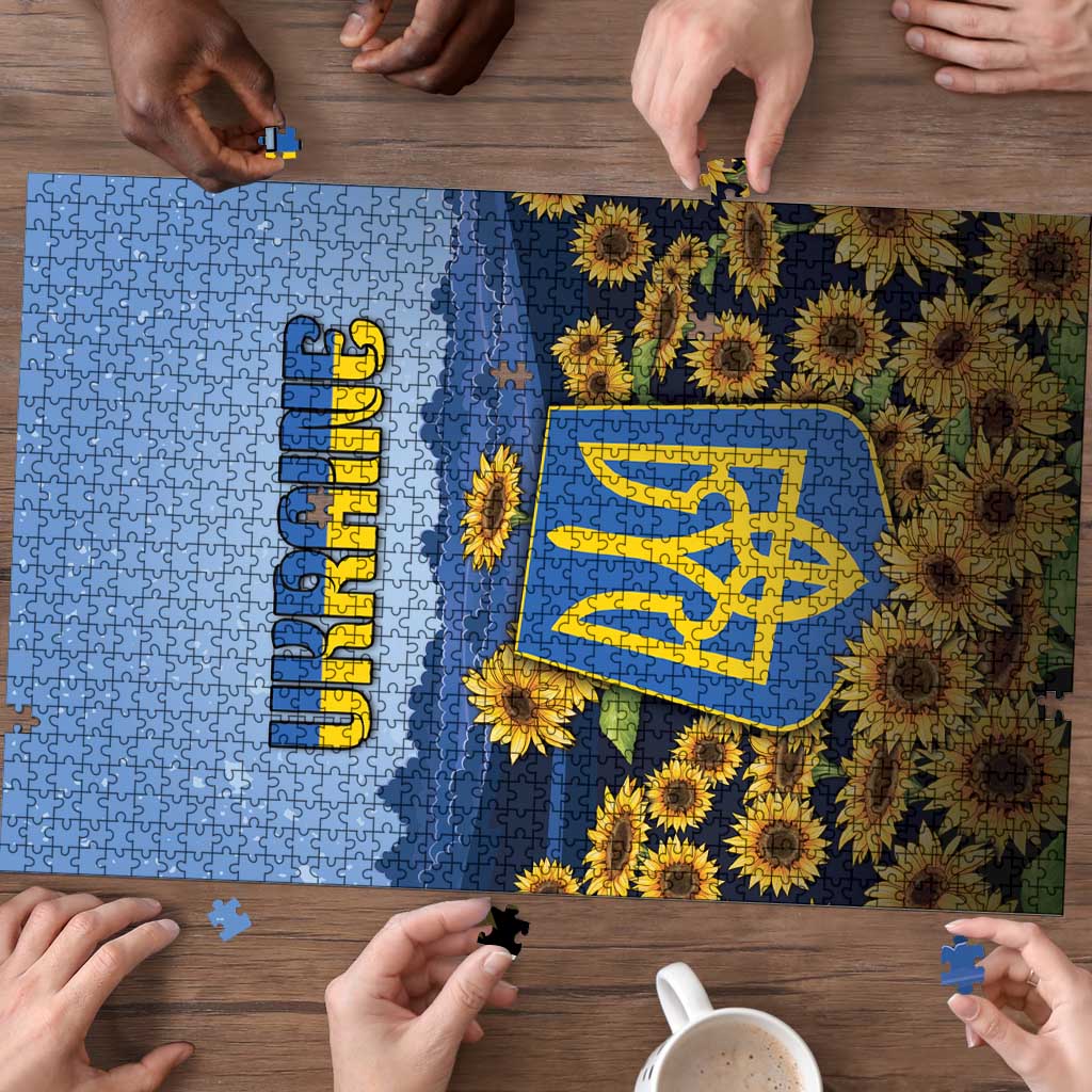 Ukraine Puzzle Coat Of Arms On Sunflower Field - Wonder Print Shop