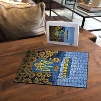 Ukraine Puzzle Coat Of Arms On Sunflower Field - Wonder Print Shop