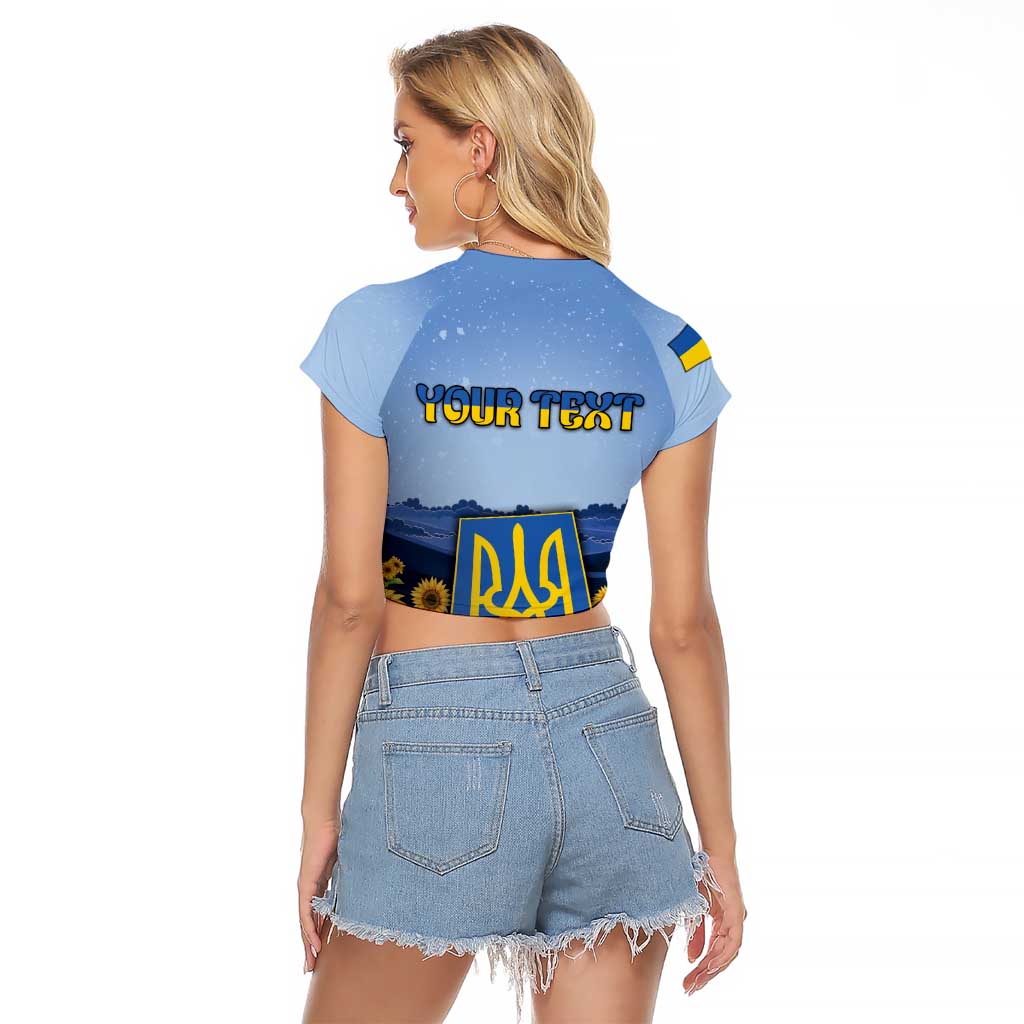 Personalized Ukraine Raglan Cropped T Shirt Coat Of Arms On Sunflower Field - Wonder Print Shop