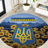 Ukraine Round Carpet Coat Of Arms On Sunflower Field - Wonder Print Shop