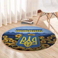 Ukraine Round Carpet Coat Of Arms On Sunflower Field - Wonder Print Shop