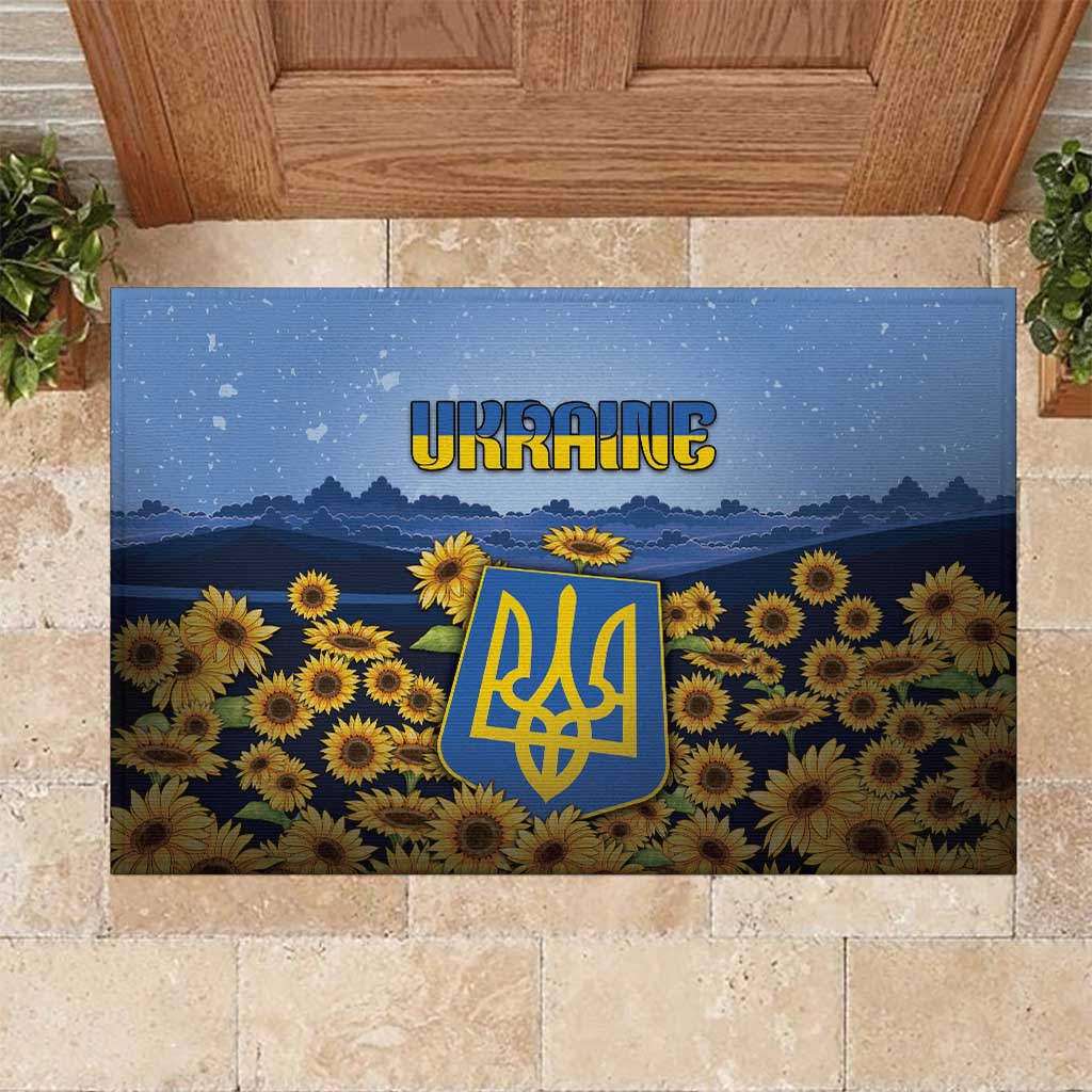 Ukraine Rubber Doormat Coat Of Arms On Sunflower Field - Wonder Print Shop
