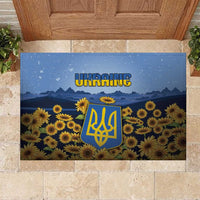 Ukraine Rubber Doormat Coat Of Arms On Sunflower Field - Wonder Print Shop