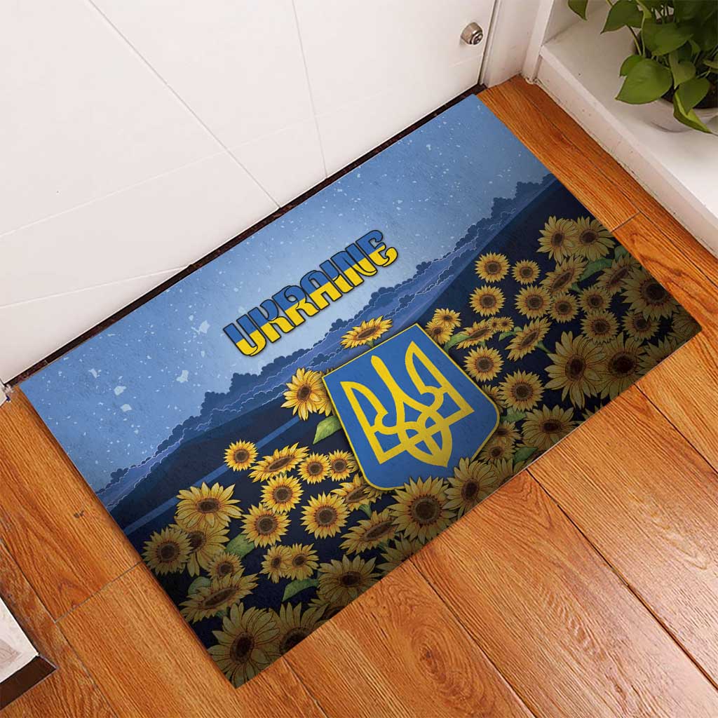Ukraine Rubber Doormat Coat Of Arms On Sunflower Field - Wonder Print Shop