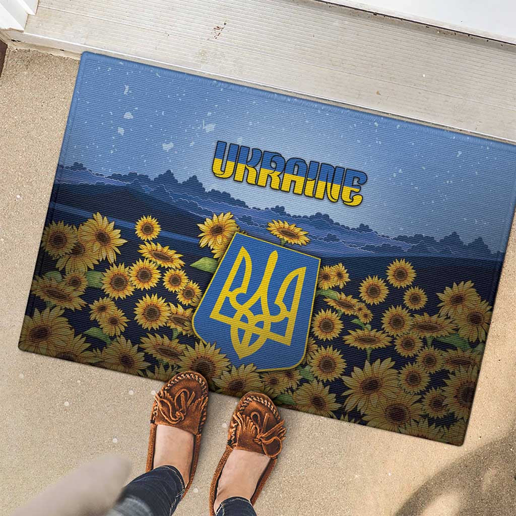 Ukraine Rubber Doormat Coat Of Arms On Sunflower Field - Wonder Print Shop